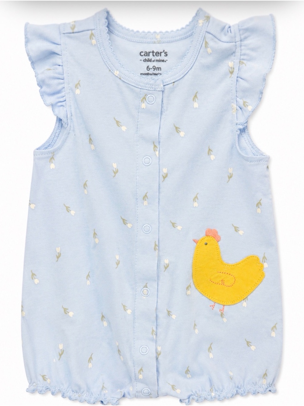 Carter's Light Blue Sleeveless Baby Romper with Yellow Chick Patch
